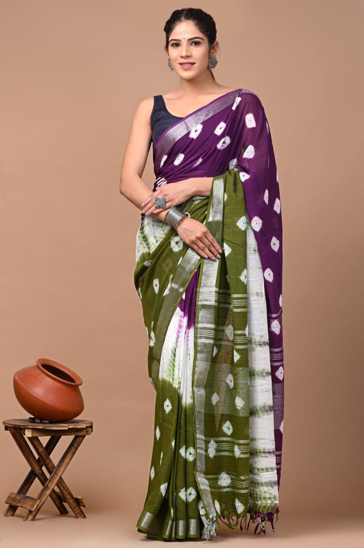 SEEMA: Linen Cotton white and Violet