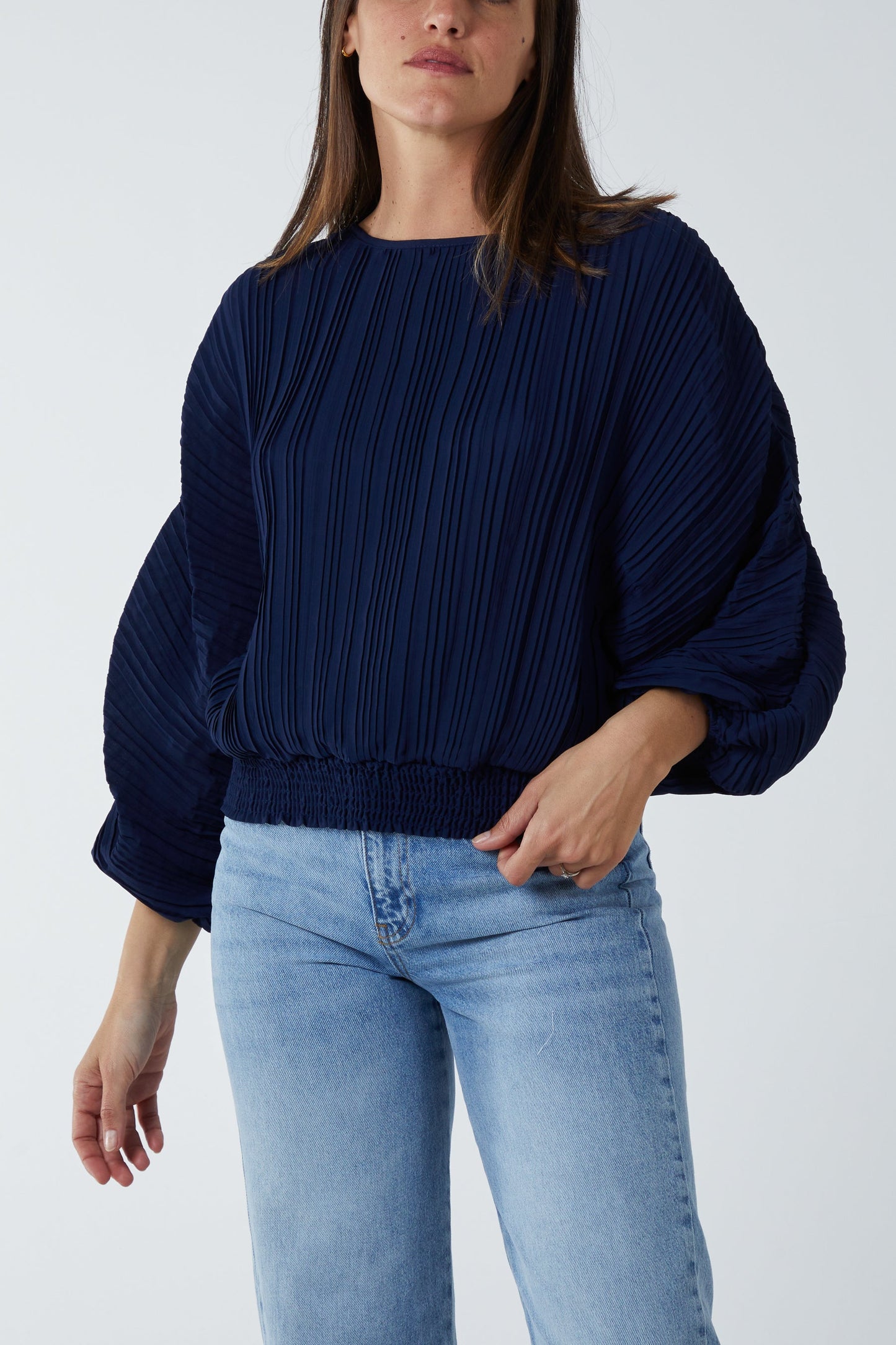 Long Sleeve Pleated Batwing Top