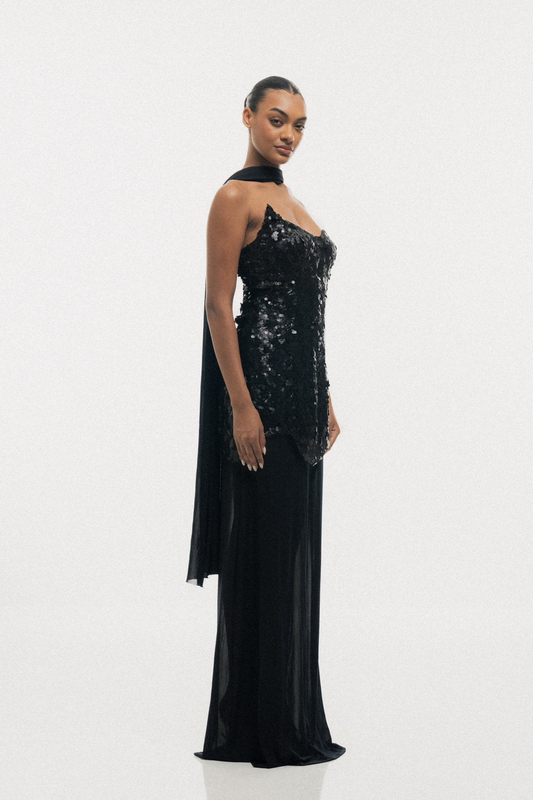 MIDNIGHT BLACK SEQUIN BODYCON MAXI DRESS