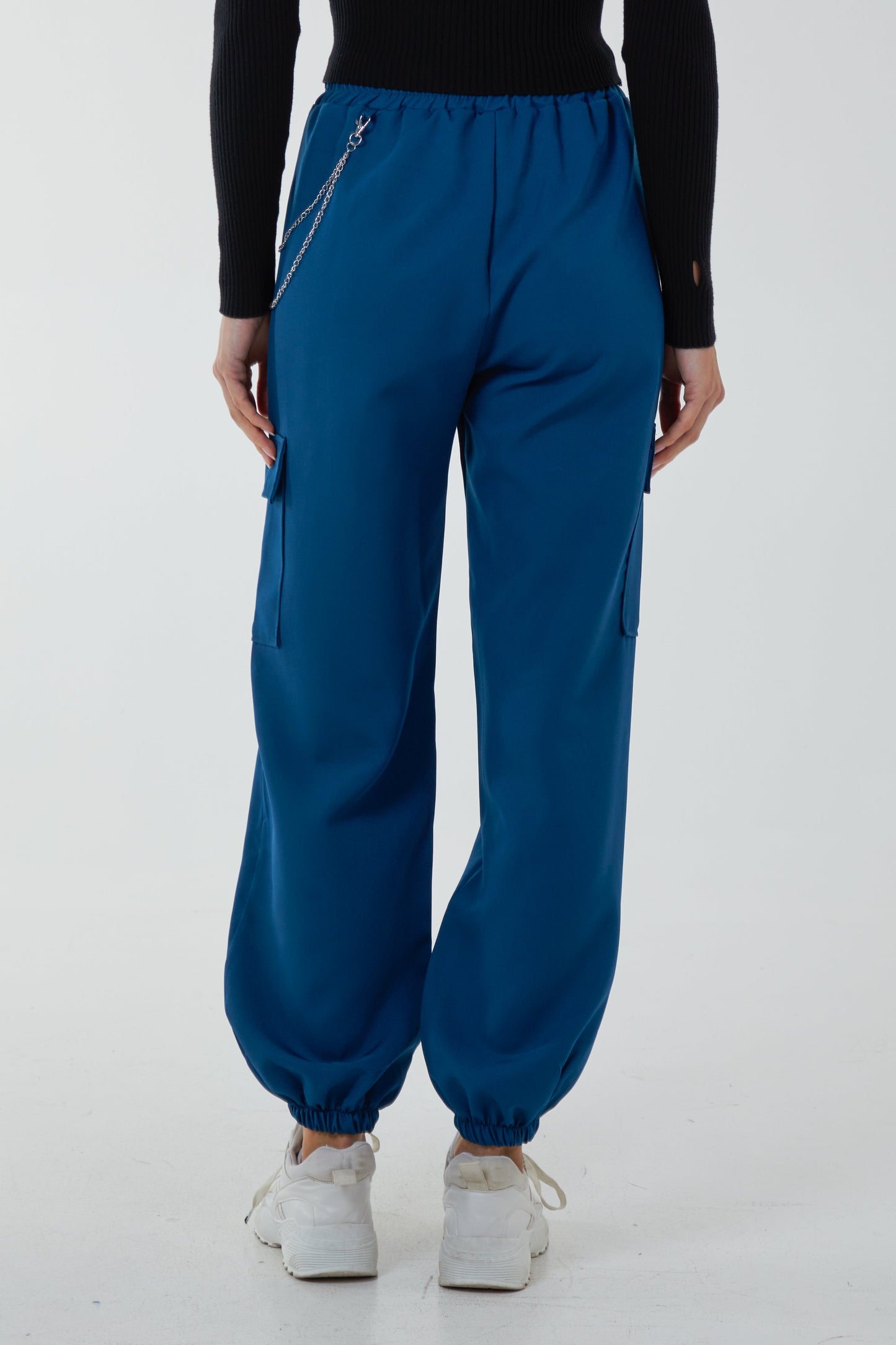 Satin Feel Chain Detail Cargo Trousers