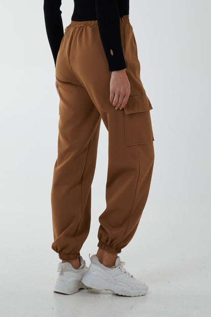 Satin Feel Chain Detail Cargo Trousers