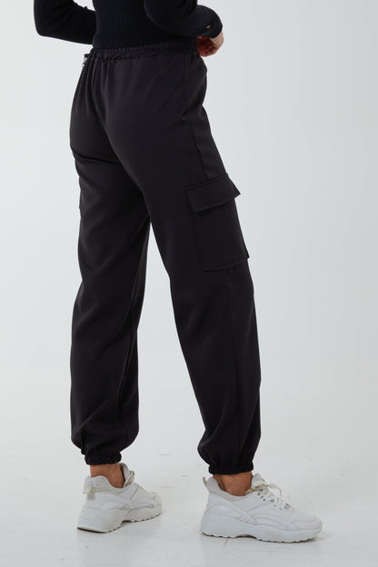 Satin Feel Chain Detail Cargo Trousers