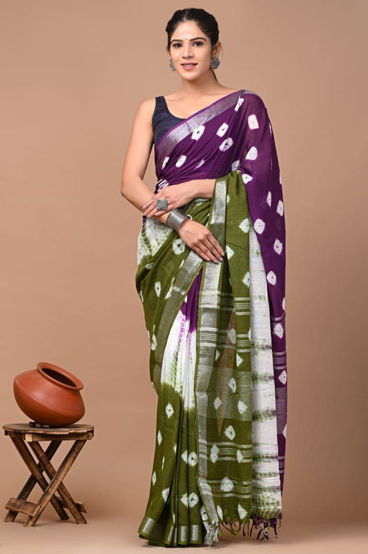 SEEMA: Linen Cotton white and Violet