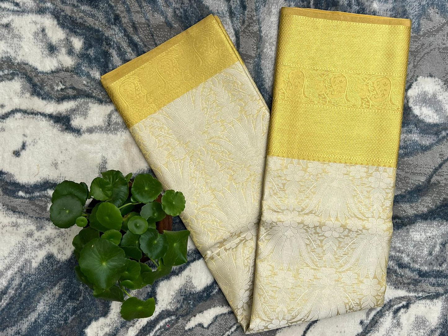 TLYB:Tissue silk Lotus Print With yellow border - PRE ORDER