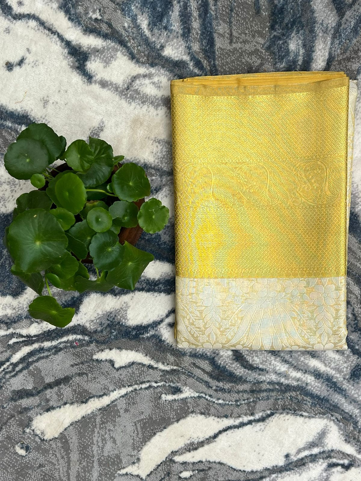 TLYB:Tissue silk Lotus Print With yellow border - PRE ORDER