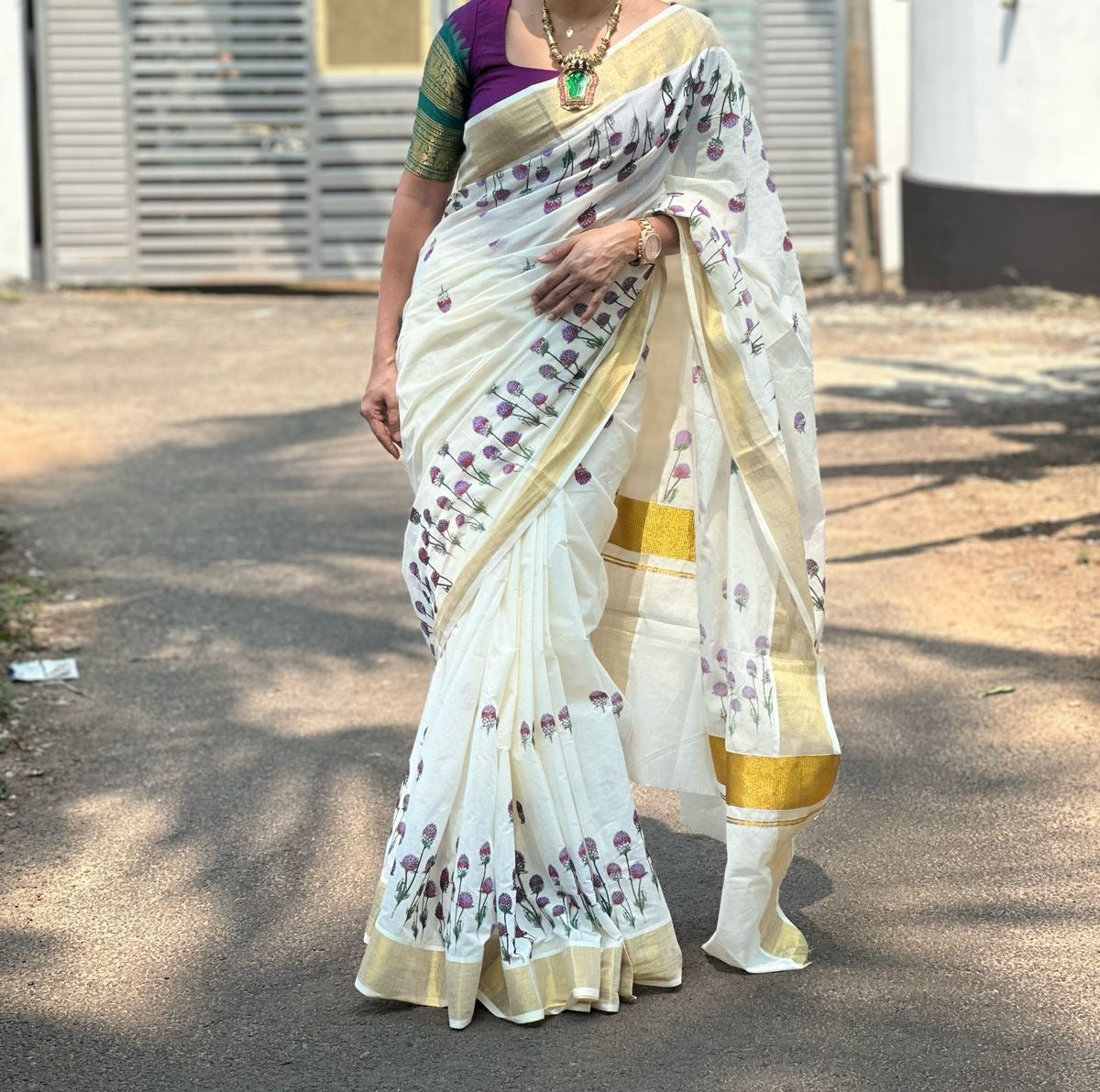ONAM1 : Puchampalli Pure Cotton Vishu Special Saree with Printed Blouse -PRE ORDER