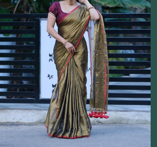SWARNA:Bengol Tissue Copper Gold saree Preebooking