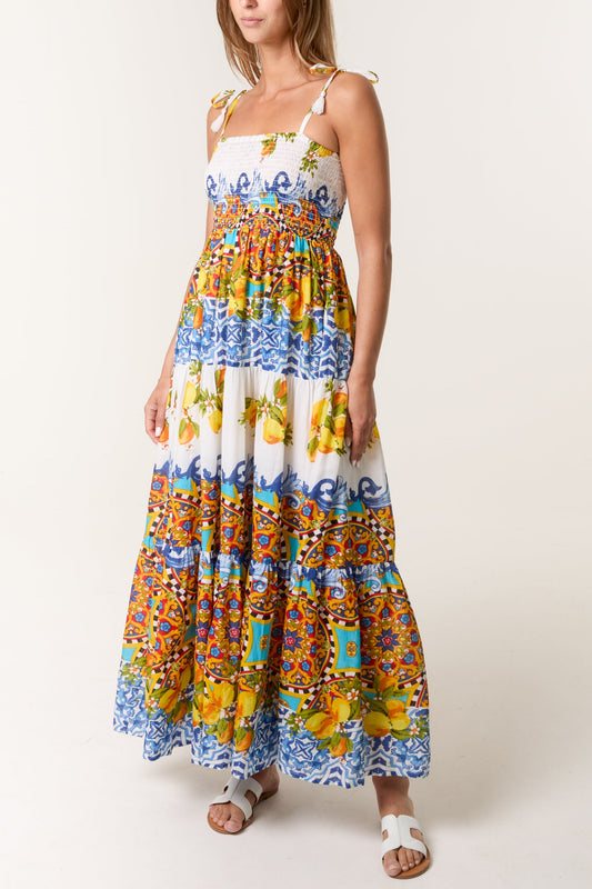 Lemon & Baroque Tassel Strap Dress