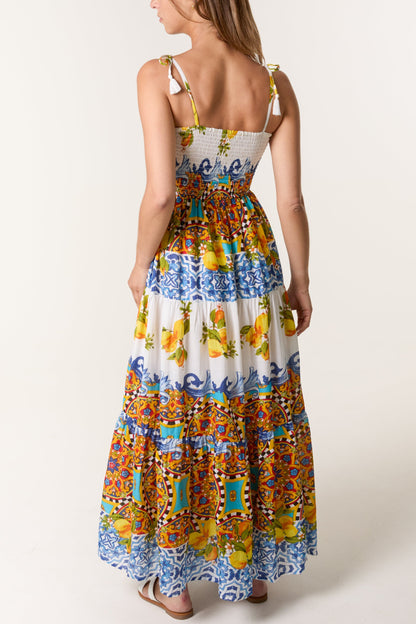 Lemon & Baroque Tassel Strap Dress