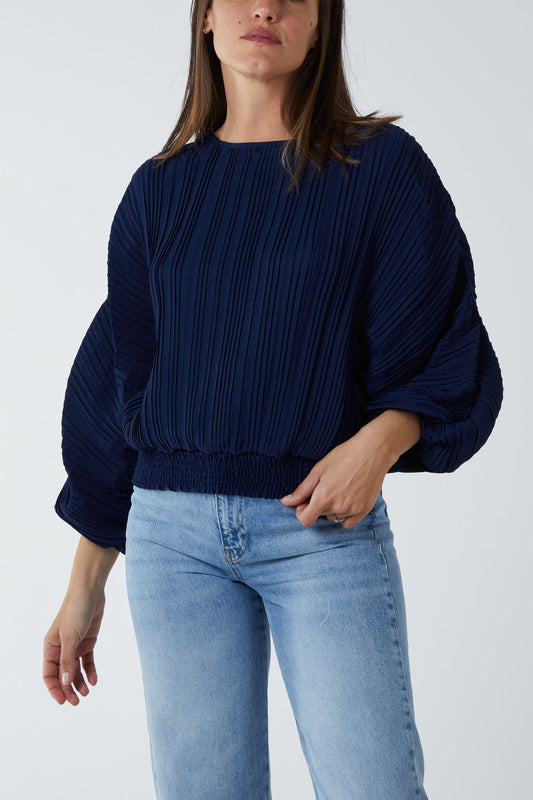 Long Sleeve Pleated Batwing Top