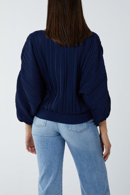 Long Sleeve Pleated Batwing Top