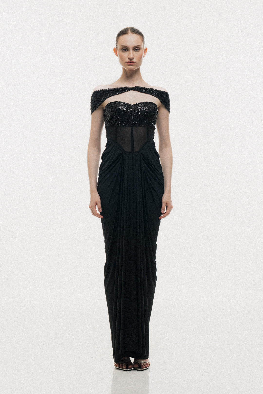 OFF-SHOULDER CORSET DRESS