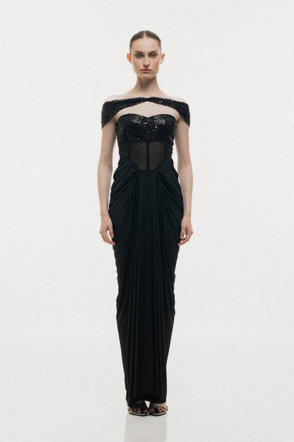 OFF-SHOULDER CORSET DRESS