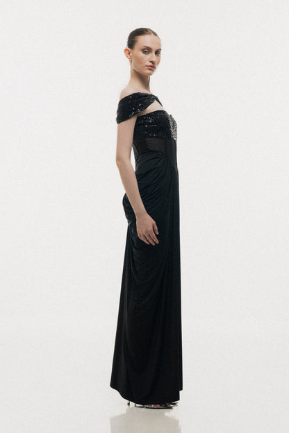 OFF-SHOULDER CORSET DRESS