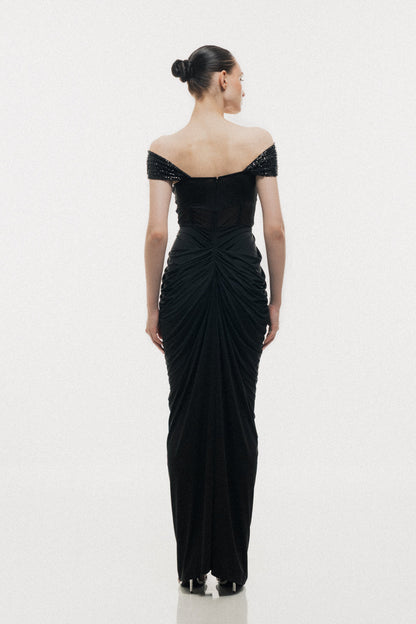 OFF-SHOULDER CORSET DRESS
