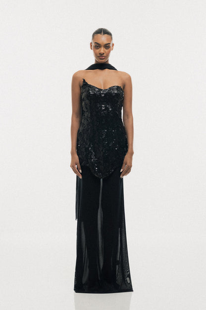 MIDNIGHT BLACK SEQUIN BODYCON MAXI DRESS