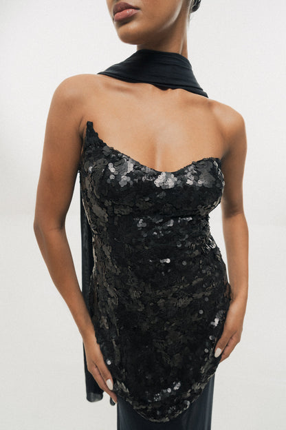 MIDNIGHT BLACK SEQUIN BODYCON MAXI DRESS